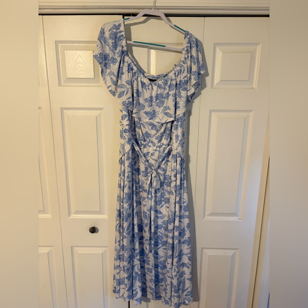 Lane Bryant Off Shoulder Blue and White Floral Dress